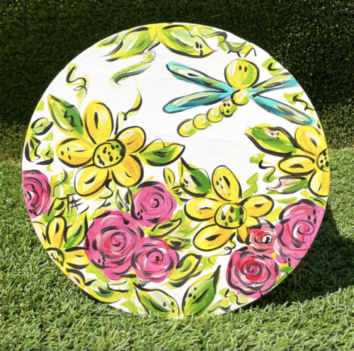 Floral Dragonfly Small Hand Painted Stool, Whimsical Nursery Decor, Cute Gift Idea, Colorful Footstool, Bright Plantstand, Personalized Gift