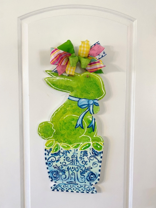 Chinoiserie Bunny Topiary Door Hanger
