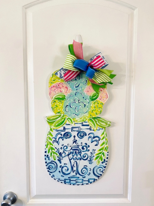 Chinoiserie Floral Topiary Door Hanger