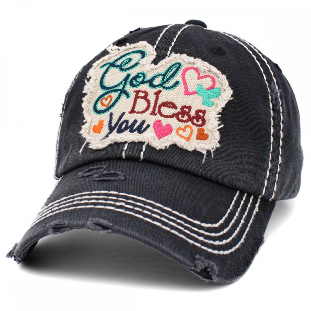 God Bless You - Hat - (White, Pink, Turquoise, Denim & Black)