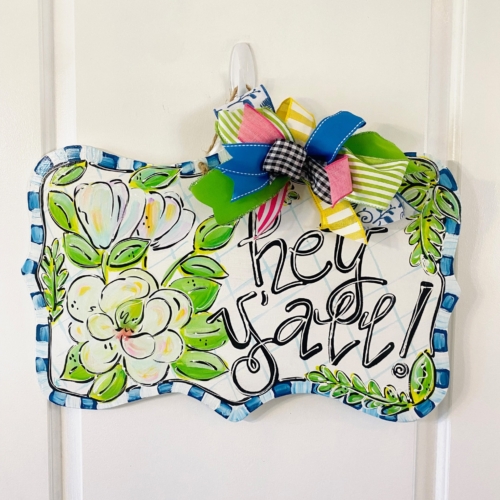 "Hey Y'all" Whimsical Door Hanger