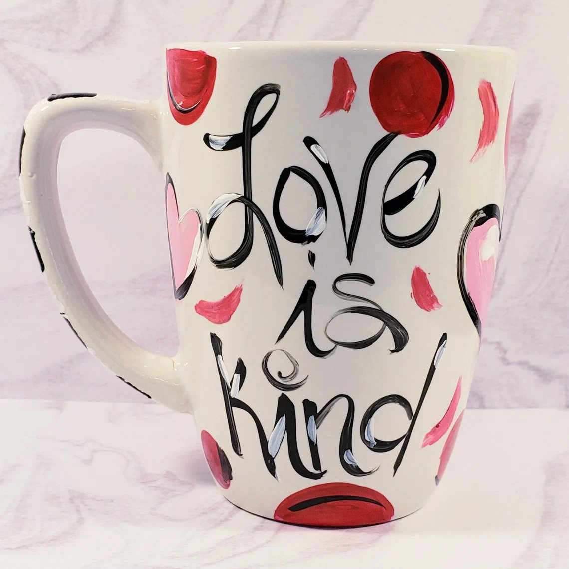 Love is Kind Hand Painted Coffee Mug, Whimsical Drinkware, Perfect  Valentine's Day Gift